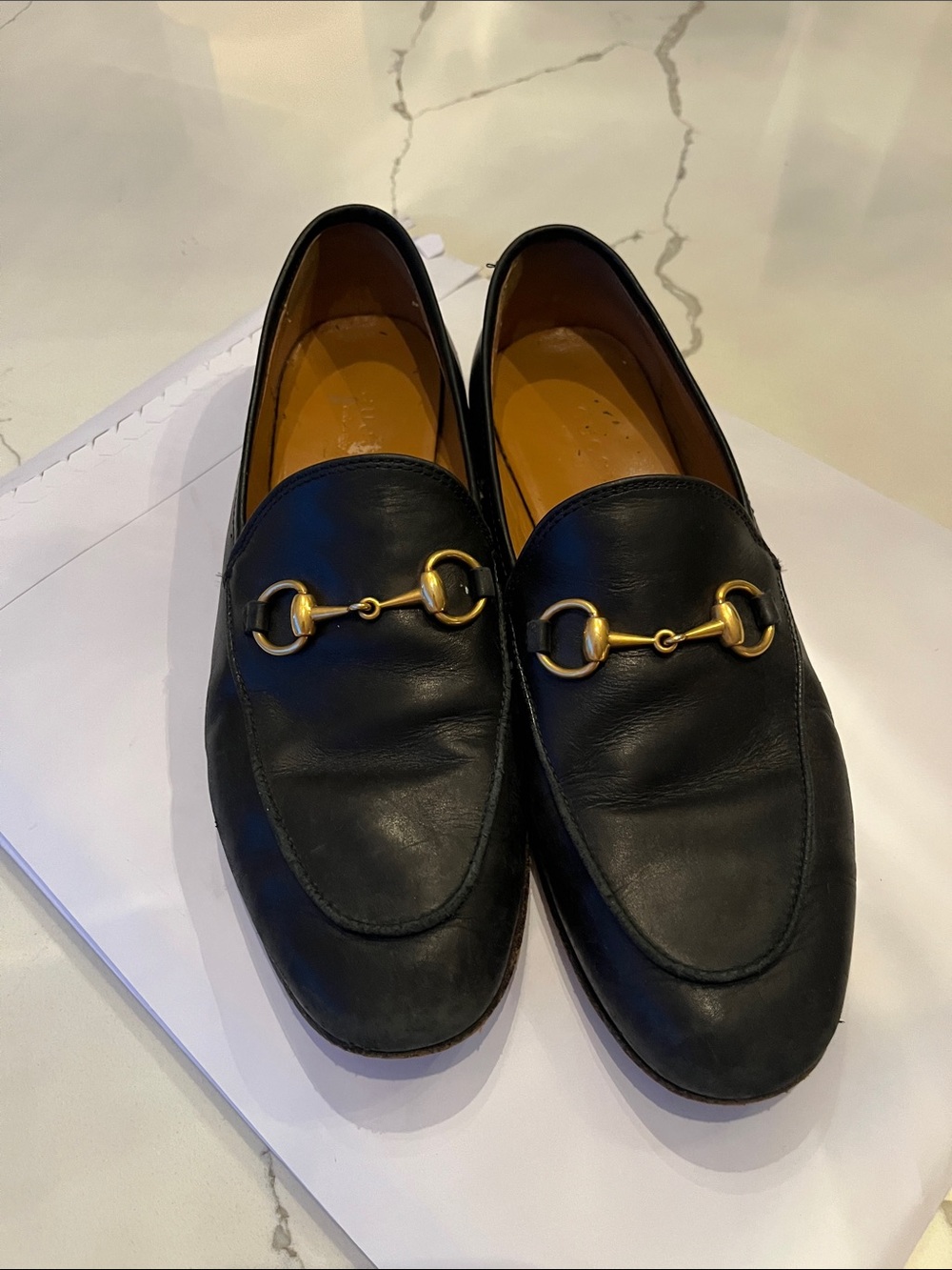 Gucci black womens  Loafers with Gold Hardware
